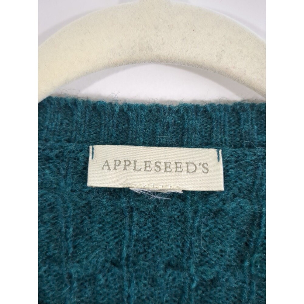Vintage Green Cardigan Sweater Womens Large 100% Wool Cable Knit Fisherman - Picture 3 of 10